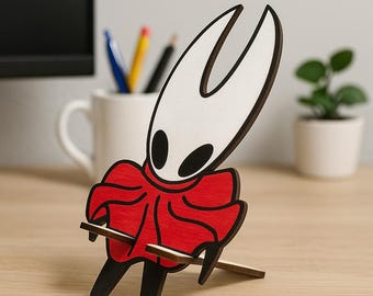 Soporte para teléfono Hornet de madera hecho a mano / Decoración para gamers de Hollow Knight