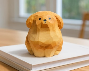 Hand-Carved Golden Retriever Wooden Sculpture – Rustic Dog Figurine