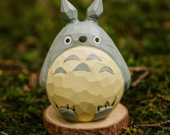 Hand-Carved Totoro Wooden Sculpture: Anime Lover Gift