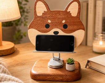 Soporte para teléfono de madera con forma de zorro, decoración de escritorio con animales del bosque, accesorio de oficina.