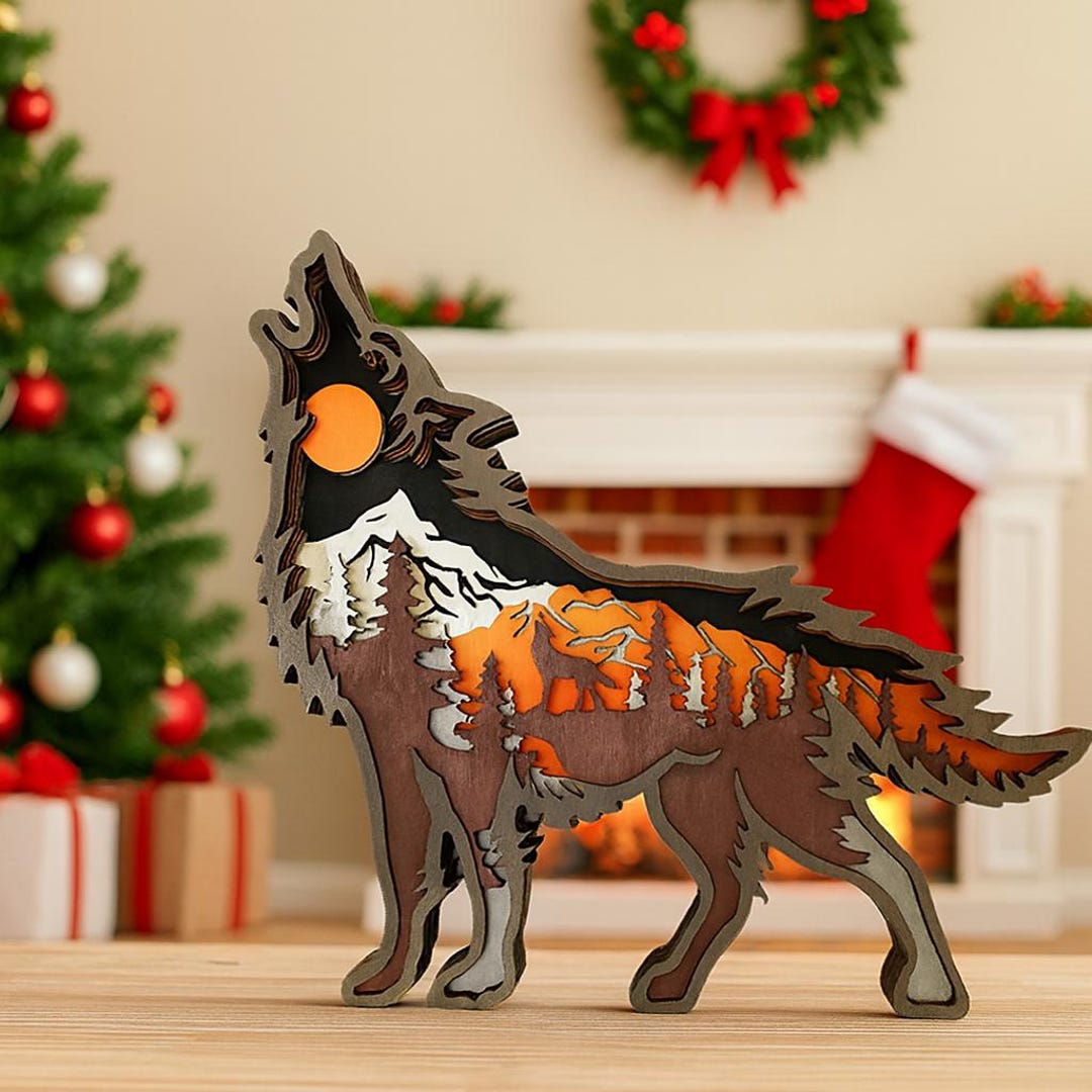 Rustic Wolf Handmade Wooden Wolf Sculpture | Layered Forest Scene, Rustic Decor - Etsy