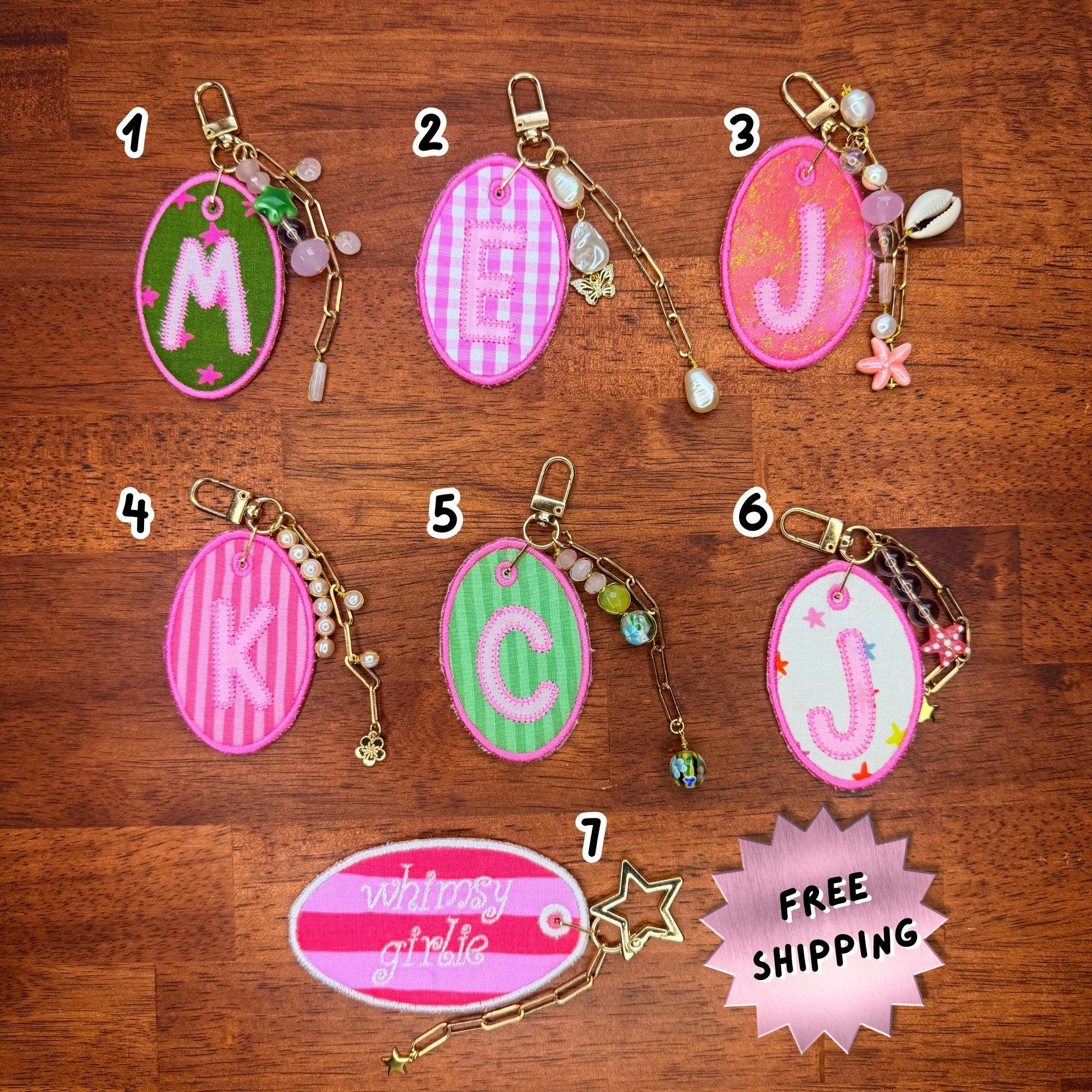 Embroidered Fabric Monogram Keychains Bag Charms Custom Initial Charm ...