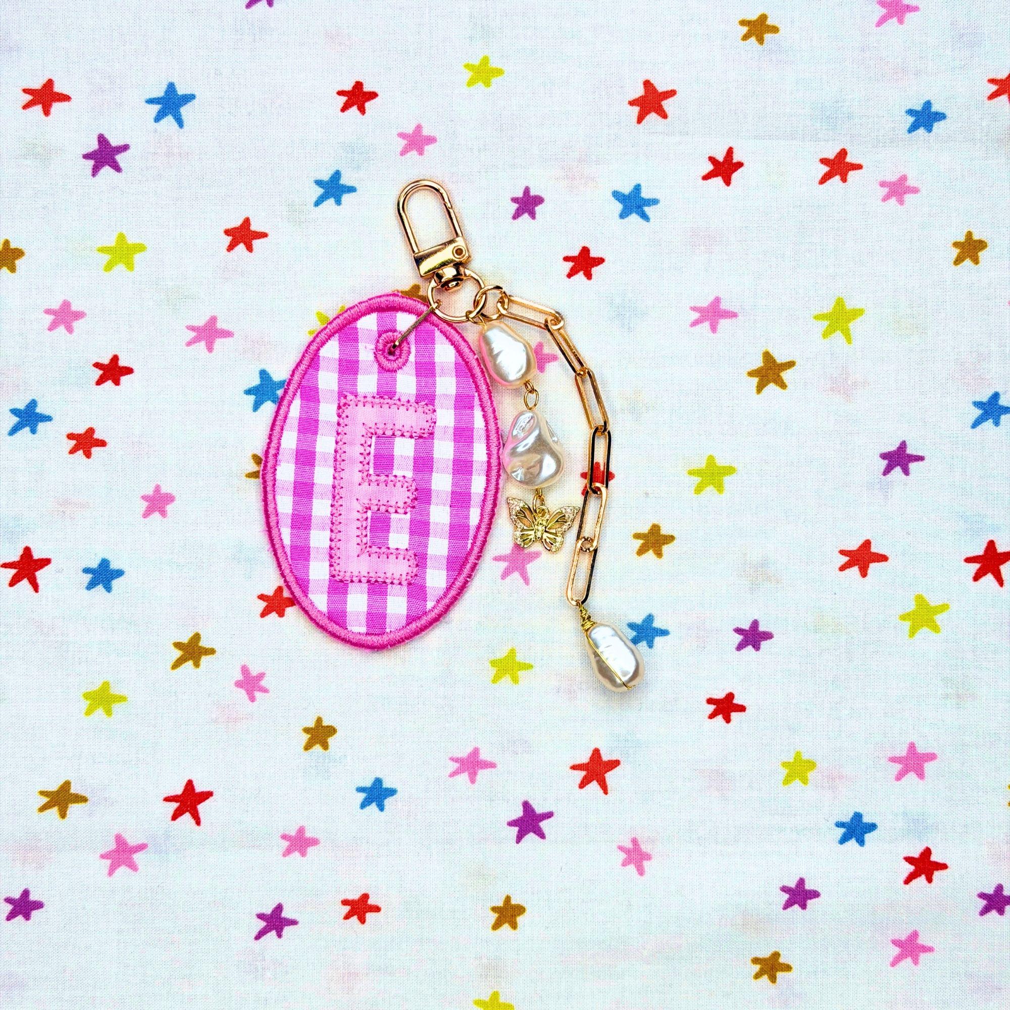 Embroidered Fabric Monogram Keychains Bag Charms Custom Initial Charm ...
