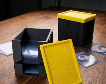 Yellow Lid Storage Box MTG & TCG Top Loader and Penny Sleeve Holder Dispenser