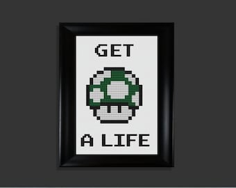 Get a Life Mario 1Up cross stitch pattern PDF