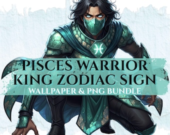 Pisces Zodiac Sign Warrior King Transparent PNG & Wallpaper Bundle | Fantasy Astrology Character Art