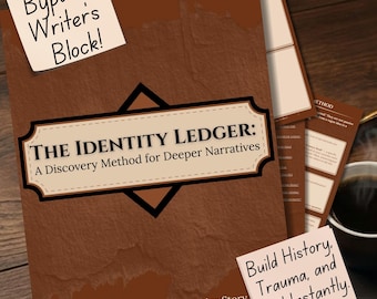 Identity Ledger Novel Planner, Creative Writing Prompts, Plot Development Workbook (Fillable PDF)