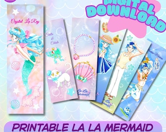 Paquete de 6 marcapáginas imprimibles de La La Sirena Chica Mágica, 2x6 pulgadas