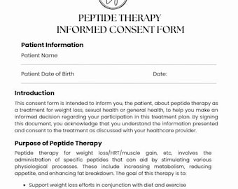 Peptide Consent Form Template for Medical Spa | Clinic Legal Consent | NP Provider Template | Editable Medical Consent | Instant Download