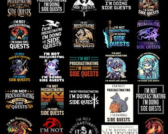 I’m Not Procrastinating I’m Doing Side Quests PNG Bundle, Funny Viking Gamer Digital Download, RPG Quest Humor Design