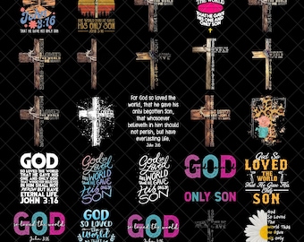 Porque de tal manera amó Dios al mundo (PNG), versículo bíblico digital de Juan 3:16, diseño de escritura de fe cristiana, descarga de sublimación religiosa