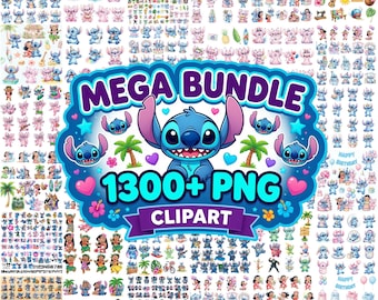 1300+ Cute Stitch PNG Bundle, Lilo and Stitch Watercolor Clipart, Beach Tropical Characters, DIY Crafts, Cricut Sublimation PNG