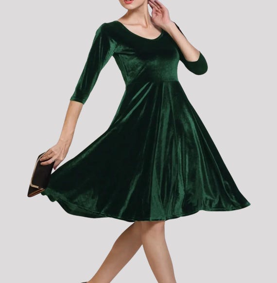 Elegant Velvet Midi Dress, Bridesmaid Party Gown