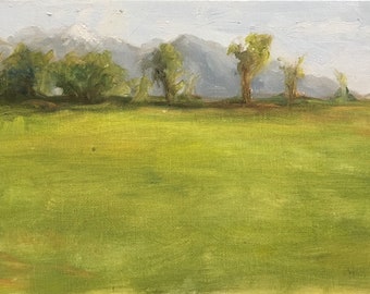 Pasture, original alla prima plein air oil painting, utah, wasatch, 5x7 2018