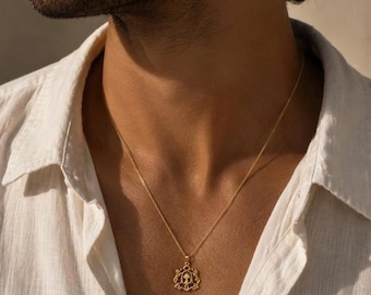 Gold Edelstahl marokkanische königliche Wappen Halskette | Arabisch Schmuck Geschenk