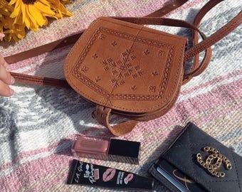 Marokkanische Leder Umhängetasche - Mini Boho Schultertasche