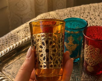 Copo de chá marroquino feito à mão | Utensílio de cozinha boho com estampa dourada