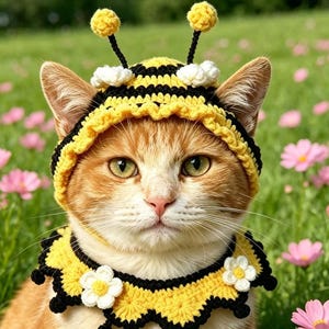 Modèle PDF de chapeau/collier abeille au crochet, tutoriel de costume pour chat à faire soi-même pour petits animaux de compagnie