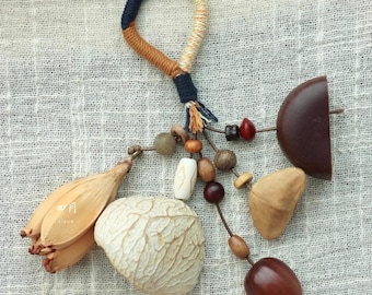 Sonajero de semillas naturales, llavero de bosque hecho a mano, accesorio botánico