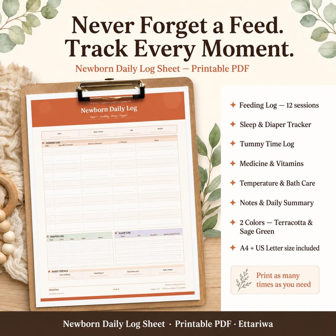 Newborn Daily Log Sheet Printable | Baby Feeding Sleep Diaper Tracker ...