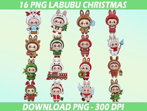 Christmas Labubu png Png Bundle, Christmas png, Cute Kawaii Christmas Design, Trendy Xmas, Kawaii Monster, Holiday Sublimation, Cricut