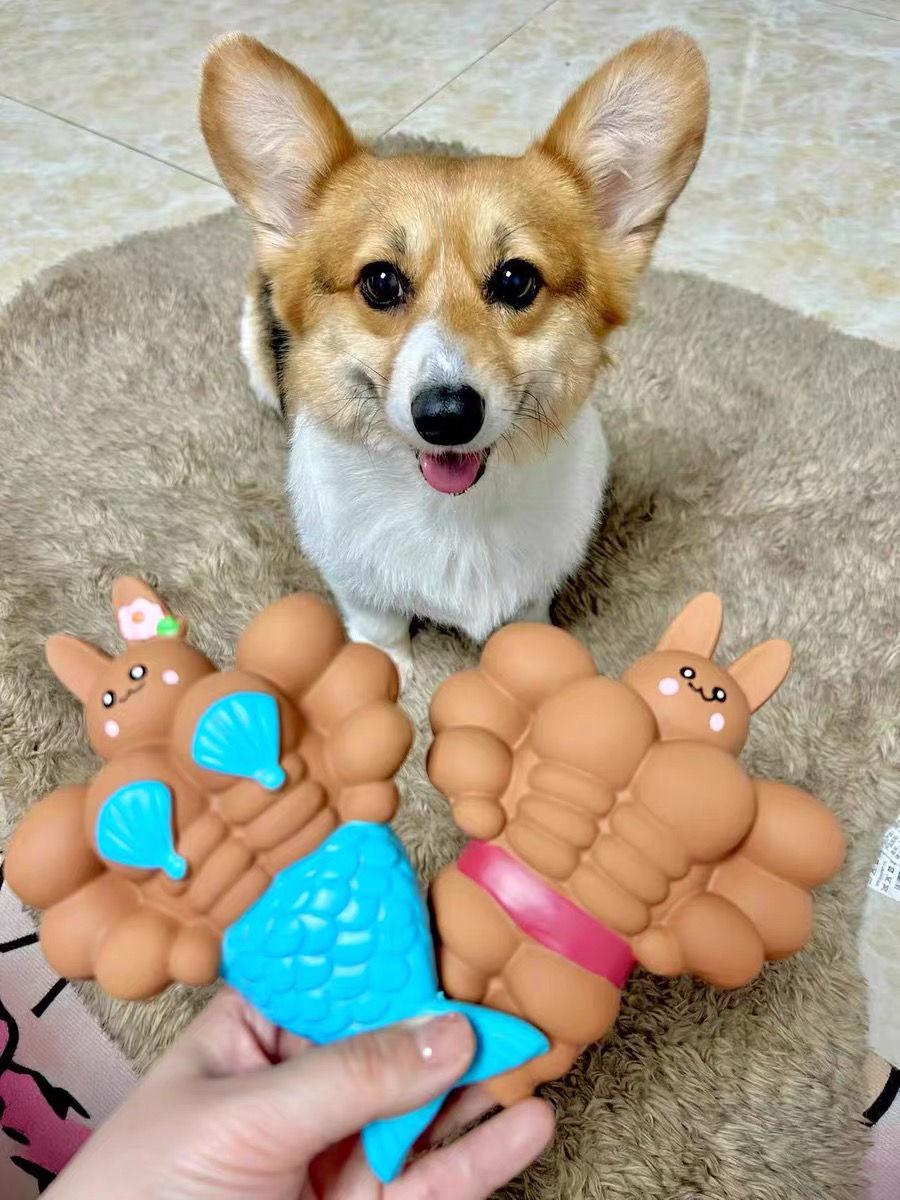 Latex Cartoon Muscle Rabbit Squeaky Dog Toy