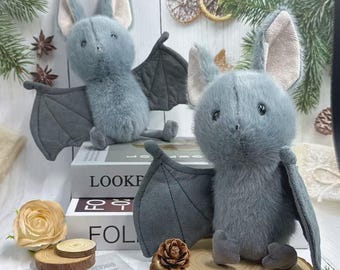 Grey Bat Plush Toy, Soft Fleece Plushie Gift