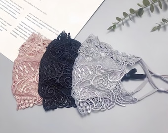Floral Silver Lace Face Mask | Vintage Openwork Design, Washable Accessory