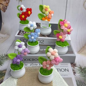 Vaso di fiori fatto a mano all'uncinetto personalizzato, decorazione da scrivania in stile boho, regalo all'uncinetto