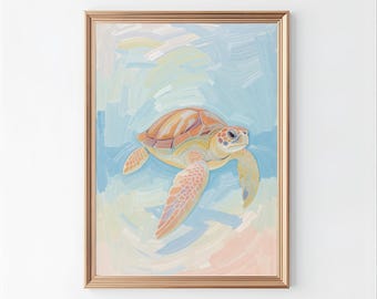 Decorazione murale con tartaruga marina per cameretta dei bambini, decorazione per cameretta dei bambini con oceano, stampa di animali costieri delicati, decorazione per cameretta dei bambini con spiaggia tranquilla, download immediato