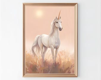 Unicorn Nursery Wall Art Print | Soft Pastel Unicorn Artwork | Fairytale Kids Room Decor | Digital Download