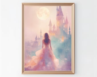Princess Nursery Wall Art Print | Fairytale Princess Girl Artwork | Soft Pastel Kids Room Decor | Digital Download