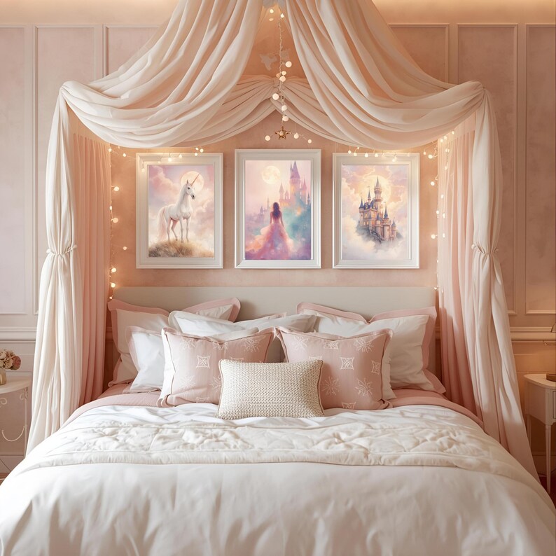 Fairytale Nursery Wall Art Set of 3 | Princess Castle Unicorn Prints ...