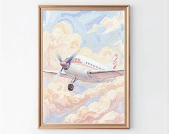 Arte mural de avión vintage para habitación infantil: decoración de ensueño para habitación infantil, impresión de aviación, arte mural infantil, descarga instantánea