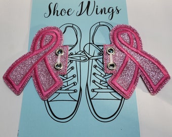 Pink Glitter Breast Cancer Awareness Ribbon, Vinyl Shoe Wings, Boot Wings, Roller Skate Wings, Shoe Accessories, Shoe Charms, Cosplay Wings