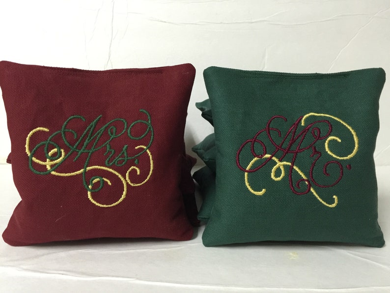Mr and Mrs Wedding Cornhole Bags, Custom Cornhole Bags, Embroidered