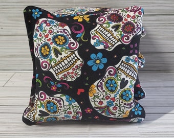 Sugar Skulls Cornhole Bags, Day of the Dead Cornhole Bags, Set of 4 Cornhole Bags, Custom Bean Bag Toss, Wedding Cornhole Bags, Corn Hole