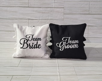 Team Bride and Groom Cornhole Bags, Custom Cornhole Bags, Embroidered Wedding Cornhole Bags, Custom Bean Bag Toss, Wedding Corn hole Bags