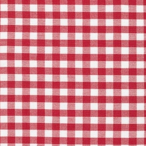 Op de afbeelding: Een naadloos patroon van rood en wit geruit stof. Het patroon bestaat uit gelijkmatig verdeelde vierkanten, waardoor een klassiek geruit ontwerp ontstaat. De stof lijkt geweven te zijn, met een licht getextureerd oppervlak.