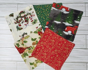Christmas Cloth Napkins, Kid's lunchbox cloth napkins, 6"x6" lunch napkins, Set of 5 reusable cloth napkins, Cotton napkins