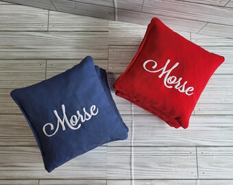 Family Name Cornhole Bags, Custom Embroidered Wedding Gift, Personalized Bride Groom Bean Bags