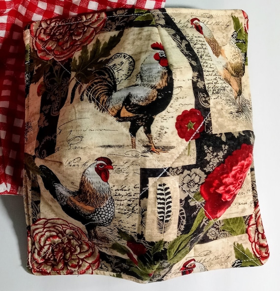 Microwave Bowl Cozy, Farmhouse Rooster Gift for Him Her, Hot Bowl Holder, Reversable Bowl Cozy, Microwave Cozie, Potholder Housewarming Gift