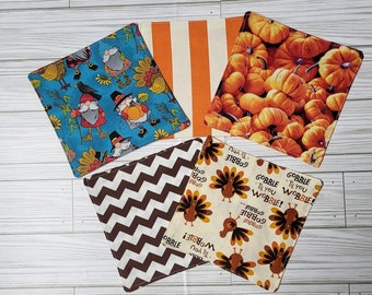 Thanksgiving Cloth Napkins, Kid's lunchbox cloth napkins, 6"x6" lunch napkins, Set of 5 reusable cloth napkins, Cotton napkins