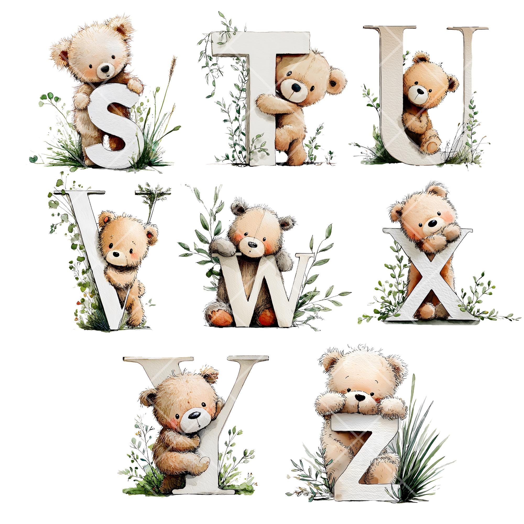 Bear Lettering Teddy Bear Alphabet Clipart, Woodland Animal Alphabet, Watercolor Bear ...
