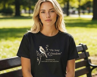 Song of Freedom T-Shirt • Vintage Nature Graphic Tee • Women's Organic Cotton Shirt • Botanical Bird Illustration • Poetry Inspired Apparel