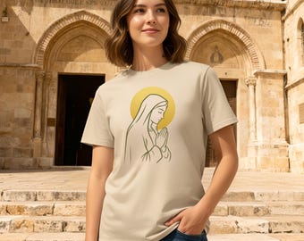 The Virgin Mary in Prayer | Christian T-shirt | Organic Cotton | Minimalist Design