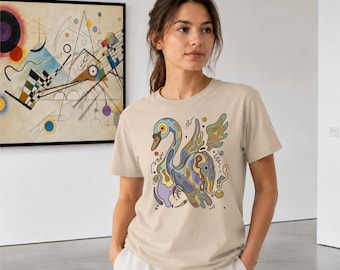 Swan Abstract Geometric Art T-Shirt, Unisex Organic Cotton tee, LARGE size print version.