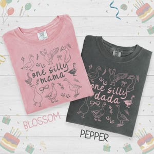 Camiseta familiar a juego para el primer cumpleaños de One Silly Goose, Camiseta de primer cumpleaños de ganso, Camiseta de mamá ganso, Camiseta de ganso personalizada, Camiseta de ganso tonto Blossom