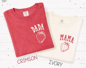 Camiseta familiar a juego con temática de bayas para el primer cumpleaños, camisetas de fresas para mamá y papá, camiseta de fresas para el primer cumpleaños, camiseta de fiesta de cumpleaños con temática de fresas