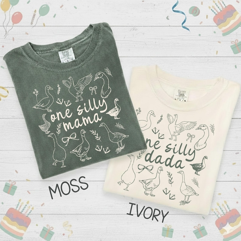 Camiseta familiar a juego para el primer cumpleaños de One Silly Goose, Camiseta de primer cumpleaños de ganso, Camiseta de mamá ganso, Camiseta de ganso personalizada, Camiseta de ganso tonto imagen 1